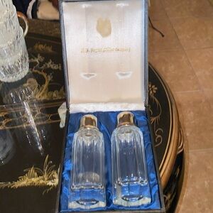 Vintage FB Rogers Silver Co. Large Crystal Salt & Pepper Shakers In Orig. Case